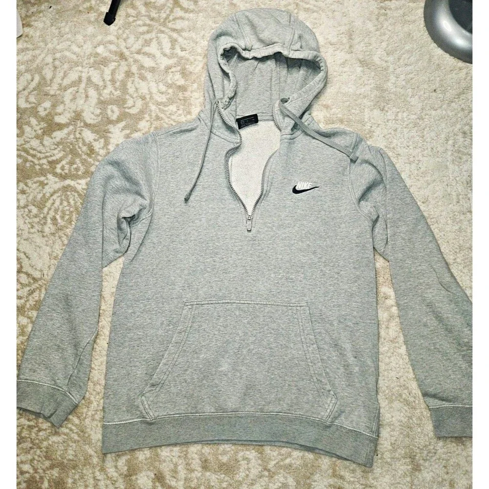 Nike Kids Gray Half Zip Hoodie S Cotton Blend Fleece Logo Pocket Hood